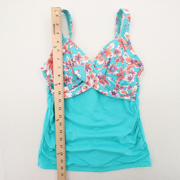 Lands End Tankini Top Blue Coral Floral Twist Front Ruched Built In Bra Size 2 - Picture 4 of 8